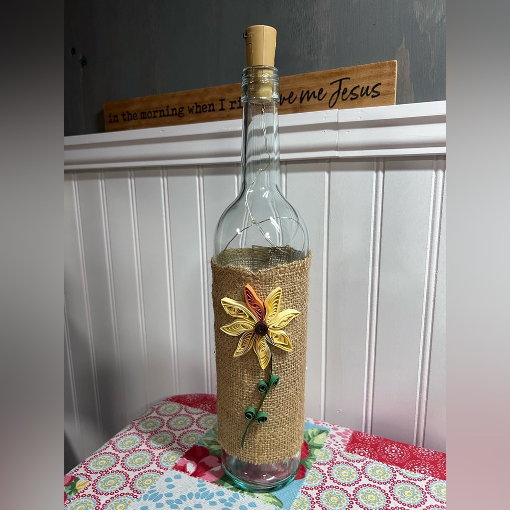 Rustic Burlap Flower Glass Bottle